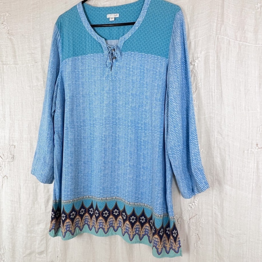 J. Jill Navy & Aqua Boho Tunic Blouse 🎉Host Pick🎉 - Picture 11 of 11
